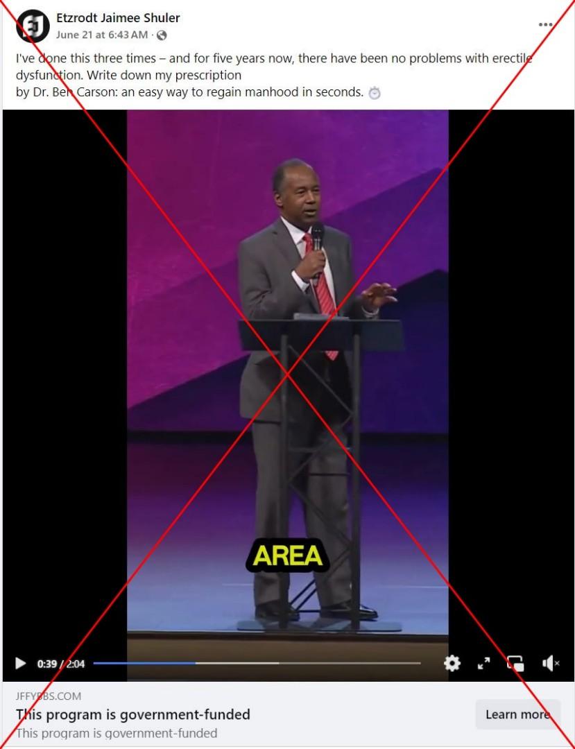 Scam Ads Exploit Fake Ben Carson Approval for Erectile Remedy, Reveals AFP Fact Check