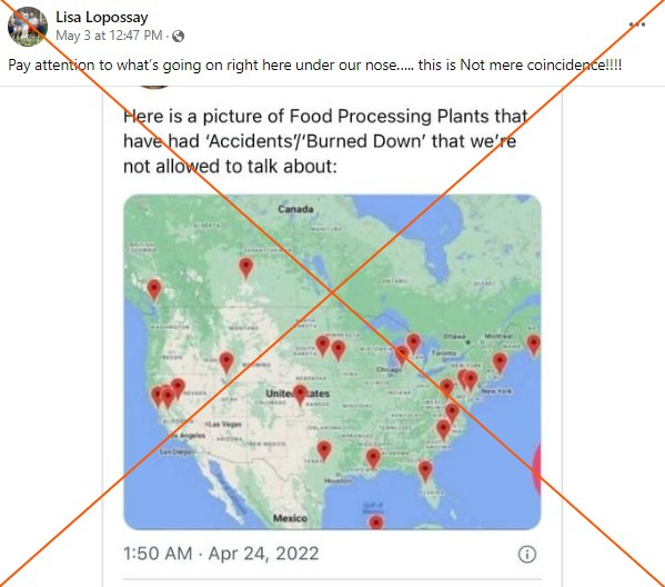No evidence US food plant fires aimed at disrupting supply Fact Check