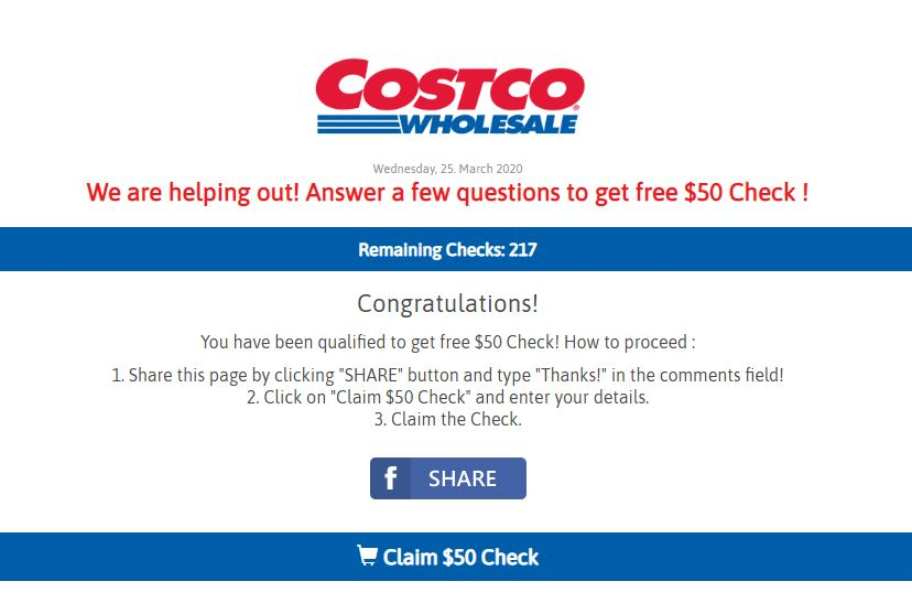 ‘Free’ 50 check offer from Costco is fake Fact Check