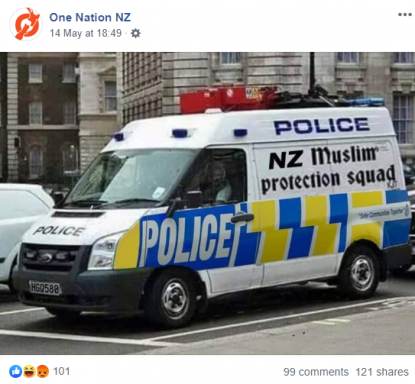 No this is not a real photo of a police van with NZ Muslim