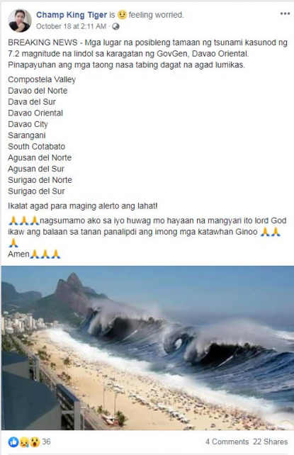 This Is A Doctored Photo Of A Beach In Brazil No Tsunami Warning Was Issued In Southern Philippines After A Recent Earthquake Fact Check
