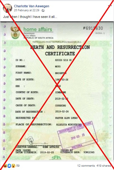 It s a hoax document shared online after an alleged resurrection in