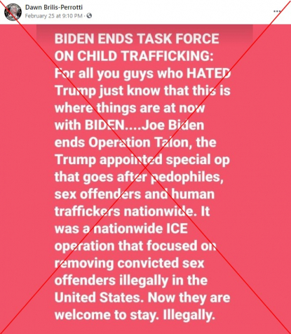 Biden did not cancel ICE operation targeting sex traffickers | Fact Check